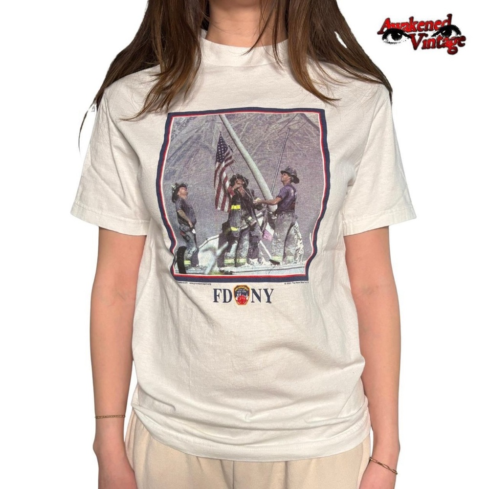 Vintage New York White FDNY cotton t-shirt 9/11 tee Size S unisex